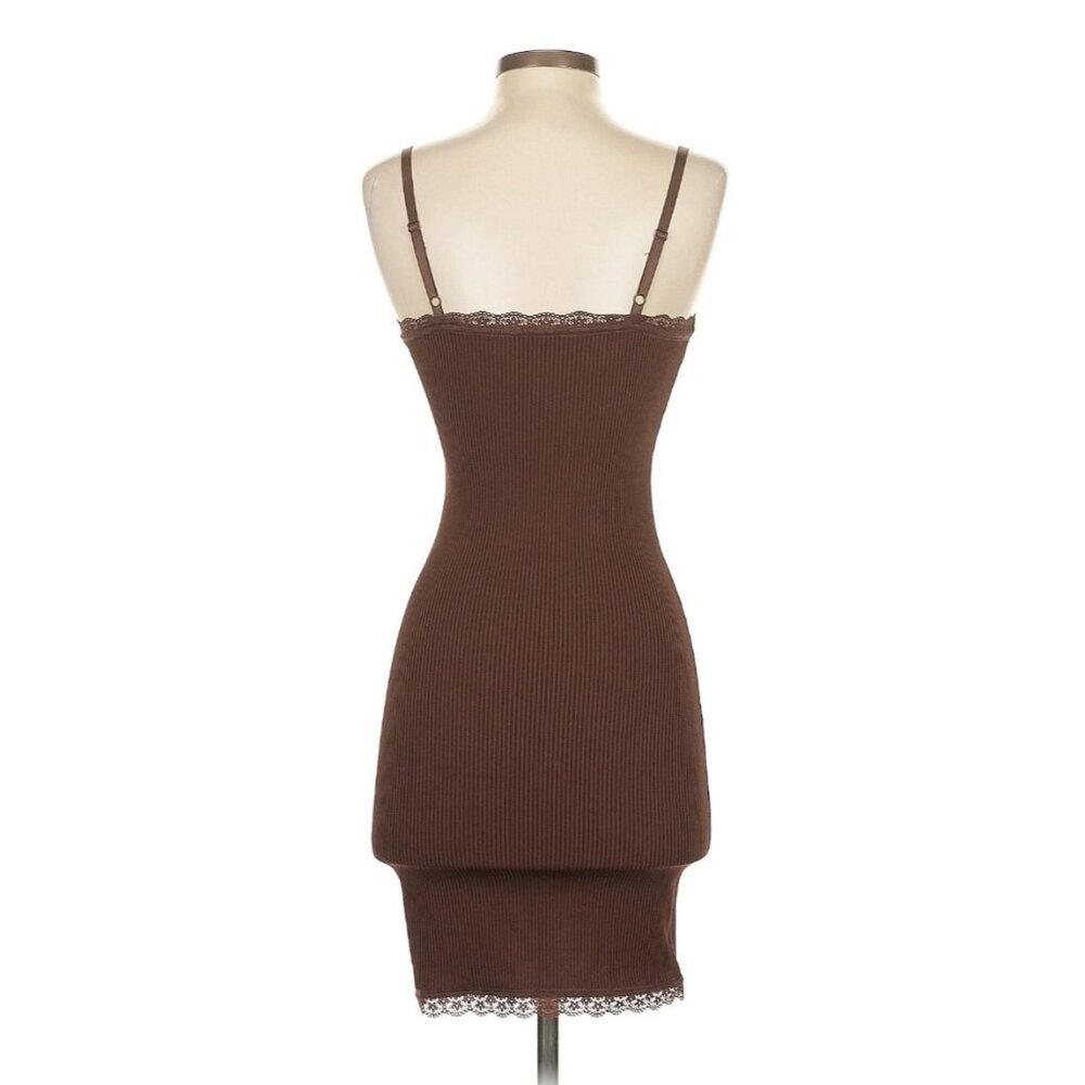 Divided x H&M Brown Ribbed Knit Mini Dress Minimalist Clean Girl Y2K Streetwear - Picture 9 of 14